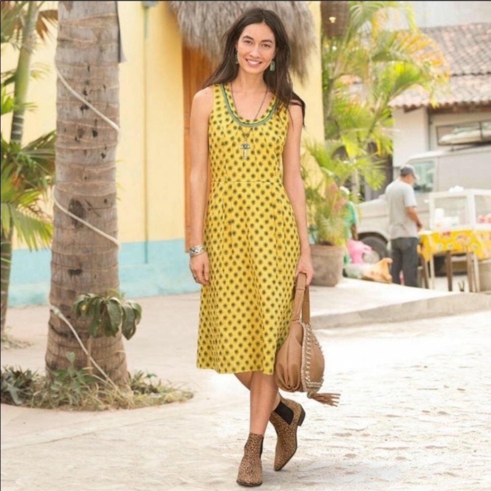 Sundance Zora Embellished Yellow Midi Sundress Boho Gypsy Beading Size 12